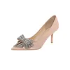 6cm New Fashion Satin Punta a punta con strass Bow Sexy Tacchi alti Banchetto Party Women Shoes 41 42 43