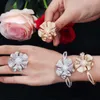 European American Hot Selling Real Gold Plated Full Zircon Flower Ring and Bangle Set
