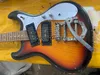 Heavy Relic Mosrite Ventures Tobacco Sunburst Guitare électrique Bigs Tremolo Bridge, micros P90 noirs, incrustation Little Dot, matériel chromé, accordeurs vintage