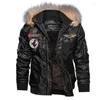 Jaquetas Masculinas Epaulet Jaquetas Masculinas Outono Inverno Gola de Pele Forro de Lã Forro de Lã Grosso Quente Casaco Piloto Veludo Bomber Marca Tamanho Grande