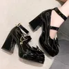 Women Pumps Mary Jane Lolita shoes Gothic Chunky High Heel Platform shoes Female Tied Cosplay Harajuku Black Shoes bows Heart