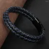 Pulseiras de link 2023 feitas à mão em aço inoxidável pulseira de corda de couro para homens moda simples pulseira de titânio joias por atacado