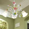 Lampes suspendues Style coréen européen lampe fleur chambre lumière salle à manger Led salle à manger en fer forgé lanterne festive