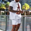 Men's Suits Summer Casual Short Sleeve Pocket Office Outfit Jacket Fashion Men's Two Piece Suit Button-up Lapel Shirt Set