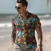 Camisas casuais masculinas Camisa lisa estampada com decote em O Roupas masculinas Estilo havaiano Blusa de praia masculina de manga curta de tamanho grande