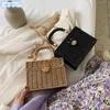 Factory wholesale ladies shoulder bags 3 colors small fresh straw handbag summer beach holiday stereotypes woven mobile phone coin purse hard box chain bag