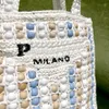 prad sac fourre-tout en perles de bois sac de plage triangle pochette Designer sacs à main à bandoulière paille raphias sac duffle Crossbody femmes hommes embrayage tissage week-end sac à main sacs de voyage dame