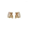 Backs Earrings Luxury Three Layers Inlaid Zircon C-shaped Hoop For Women Temperament Trendy Fashion Versatile Jewelry