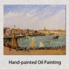 Arte su tela fatta a mano Afternoon Sun The Inner Harbor Camille Pissarro Pittura Impressionista Paesaggio Opera d'arte Arredamento per il bagno