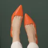 Zapatos de tacón bajo de punta, zapatos de mujer elegantes de cuero genuino, zapatos de tacón verde blanco desnudo para mujer, zapatos de tacón de oficina para mujer, primavera 2023