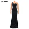 기본 캐주얼 드레스 CMYAYA 여자 1 개의 어깨 왜곡 목이 높은 허리 바닥 길이 Maxi Long Mermaid Dress 섹시 파티 약속 균일 한 드레스 230606