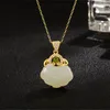Kedjor Natural Hetian Jade S925 Sterling Silver Pendant Necklace For Women Korea 14k Gold Plated Temperament Jewelry Gift