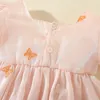 Kız Elbise Yürümeye Başlayan Bebek Prenses Elbise Puf Kısa Kollu Kare Nakış A-Line Çiçek Boho Partisi Şapka
