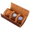 Watch Boxes Cases Hemobllo 3 Slots Leather Travel Case Roll Organizer Portable Box Brown327g