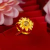 Anéis Cluster Banhado a Ouro 24K Brilhante Feminino Duplo em Forma de Coração Casamento Aniversário Belas Jóias Presentes