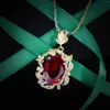 Necklace Earrings Set Luxury Quality Exquisite Imitated Ruby Silver Color Women Wedding Pendant Ring Red Zircon Crystal