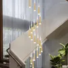 Pendelleuchten, LED-Kronleuchter, Beleuchtung, Treppenhaus, lange Lampe, Duplex-Gebäude, Villa, Gold/Schwarz/Kaffee/Silber, verstellbare Hängeleuchte für den Dachboden