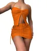 Work Dresses Sexy Drawstring Ruched Two Piece Clubwear Set Women For Party Short Corset Tops And Mini Skirts Night Club Outfits Sets