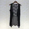 Damesvesten zomer zwart asymmetrisch chiffon vest voor dames dunne sexy kanten vest jas mouwloze jas vrouwelijk lang wit