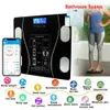 Kroppsvikt skalar USB Bluetooth Floor Badrumskala smart LCD -skärm Fat vattenmuskelmassa BMI 180 kg 230606
