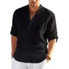 Hommes chemises décontractées chemise col en v sweat coton lin Blouse lâche mode à manches longues printemps été marque haut 230607