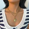 Ketten Vintage Frauen Doppelschicht Halskette Gold Farbe Kette Choker Herz Anhänger Eleganter und einfacher Schmuck Geschenk