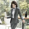 Kvinnors tvåbitar byxor Izicfly Spring Autumn Fashion Gray Uniforms Business Suits With byxa Elegant Slim Office Blazer Set for Women