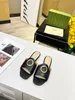 Luxury Blondie Slide Slippers Women Round Interlocking G Gold Toned Hardware Leather Sole Flat Buckle Wedge Mule Sandals Flip Flops With Box