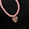 Pendentif Colliers Y2k Bijoux Rose Perle Pêche Coeur Collier Pour Femmes Mode Vintage Harajuku Mignon Charme 90s Esthétique Cadeaux