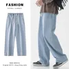 Heren Jeans Oversized Wijde Pijpen Lente Zomer Trend Ins Rechte Losse Elastische Taille Casual Streetwear Baggy Broek Mannelijke 230607