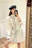 Runway Dresses Designer Quality 23 Summer New Classic C-letter Beaded Belt Wrap Long Sleeve Shirt Dress Top for Women 23DT