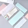 Estuches para lápices, caja de plástico transparente mate Simple para escuela y oficina, bolígrafos de almacenamiento en color rosa, verde y blanco, suministros de papelería 2023