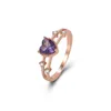 Vente chaude Coeur Forme Améthyste Zircon Bague Femme Européenne et Américaine Design De Mode Rose Bague En Or pour les femmes