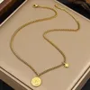 Chains AENSOA 316L Stainless Steel Gold Color Stars Round Pendant Necklace For Women Trendy Thin Chain Choker 2023 Gift