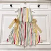 23SS Kız Elbise Kızlar Elbise Çocuk Tasarımcı Giysileri Ekip Boyun Boyun Mektubu Yay Gökkuşağı Çizgili Şifon Yelek Elbise Yüksek Kaliteli Çocuk Giysileri