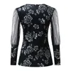 Camisetas Femininas 2023 Camisa Sexy Elegante Top Blusa Decote Redondo Manga Longa Estampa Floral Moda Casual Streetwear Pulôveres