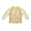 T-shirts Unisex Kid Boys Girls Shiny Metallic T Shirts Long Sleeve Loose Dance Crop Tops for Stage Performance Party Ballet Dance Top 230606