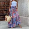 Skirts Boho Vintage Print Long Skirt Summer Casual Arts Style Loose Aline Elastic High Waist Holiday Beach Female XL 230607