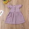 Robes de fille Enfant Enfant Bébé Fille Robe D'été Volants Manches Coton Lin Fête Enfants Filles Casual Bouton Poche Robe Vêtements