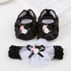 Första vandrare 0-12m Baby Girl Shoes pannband Set Soft Bottom Flower Crib Elastic Band Non-Slip Toddler Shower