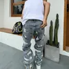 Mens Pants American spring style ripped embroidery denim trousers mens and womens fashion the same loose straight niche pants ins 230606