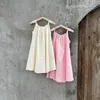 Vestidos de menina moda bebê menina princesa vestido de alça de algodão laço infantil criança criança suspensório vestido cor sólida verão roupas de bebê 1-10 anos 230606