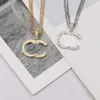 Letter jewelry Pendant Necklaces 19Style Luxury Designer Double Letter Pendant Necklaces 18K Gold Plated Crysatl Pearl Rhinestone Sweater NAccessories C2