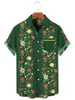 Erkekler Sıradan Gömlekler 2023 Yeşil Çizgili Noel Baskı Gömlek Erkekler ve Erkekler İçin Erkekler Hawaii Top Gevşek Nefes Alabilir Tatil