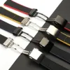 22mm 24mm svart armband nylon silikon gummi klockband rostfritt spänne för fit brei-tling watch strap334e