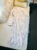 2023 Summer Autumn Lavender Floral Print Ruffle Dress Long Sleeve V-Neck Panelled Midi Casual Dresses C3L04