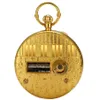 Prachtige Gouden Muzikale Beweging Zakhorloge Hand Crank Spelen Muziek Horloge Ketting Romeinse Nummer Gesneden Klok Gelukkig Jaar Gifts252E