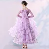 Scene Wear Purple Ballroom Dance Dress Competition Women Rhinestones 2023 Långärmning Moderna standarddräkter Big Swing Waltz kläder