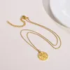Pendant Necklaces Sunburst Coin Pendent Stainless Steel Chain Link Adjustable Gold Plated