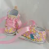 Erste Wanderer handgefertigte Bogenperl -Strass -Steine Baby Girls Schuhe Haarband Erste Walker Sparkle Weihnachten Meerjungfrau Kristalle Prinzessin Schuh duschen 230606